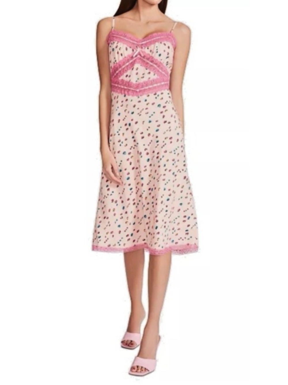 Betsey Johnson Dress Hollywood Pink Floral Lace Slip Midi NWT - Picture 2 of 3